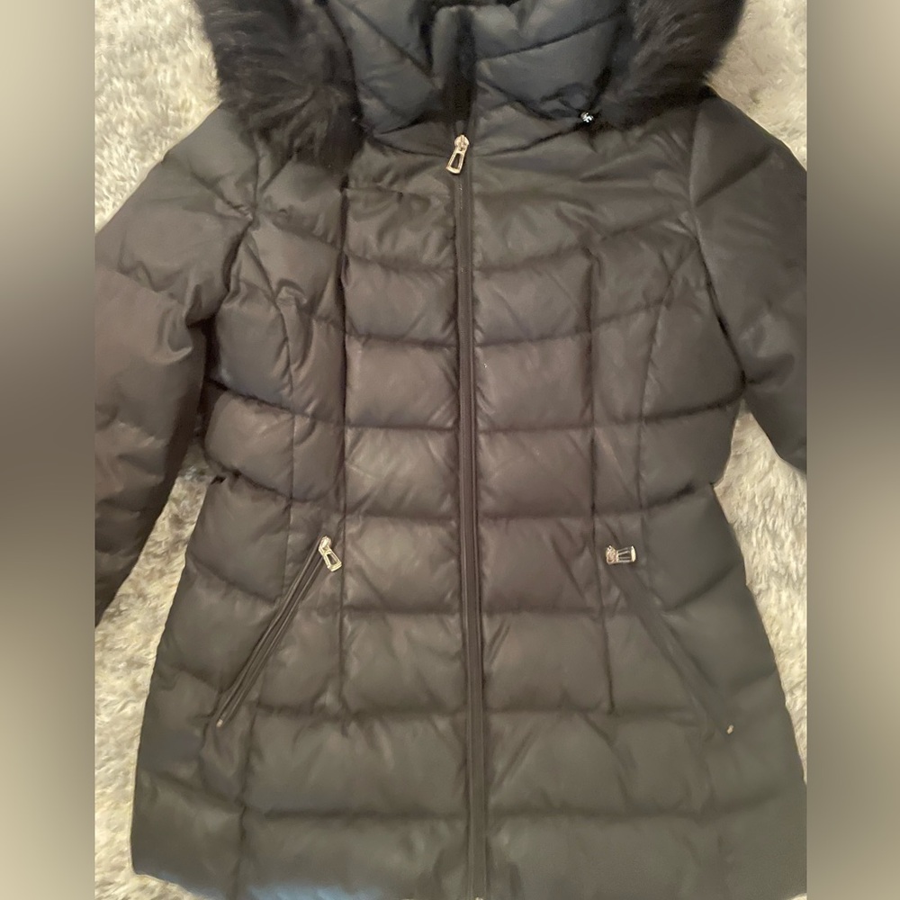 Calvin Klein Black Puffer Coat with Fur Hood